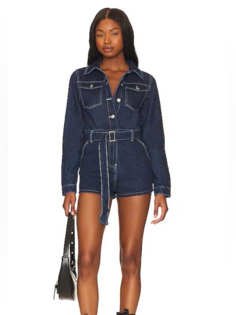 Revolve SuperDown Dark Blue Destiny Denim Romper with Belt
